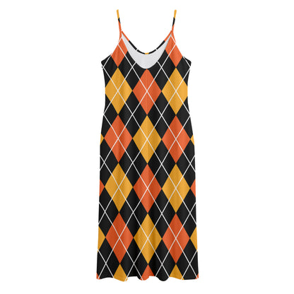 Halloween Black And Orange Argyle Print Jersey Midi Cami Dress