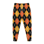 Halloween Black And Orange Argyle Print Jogger Pants