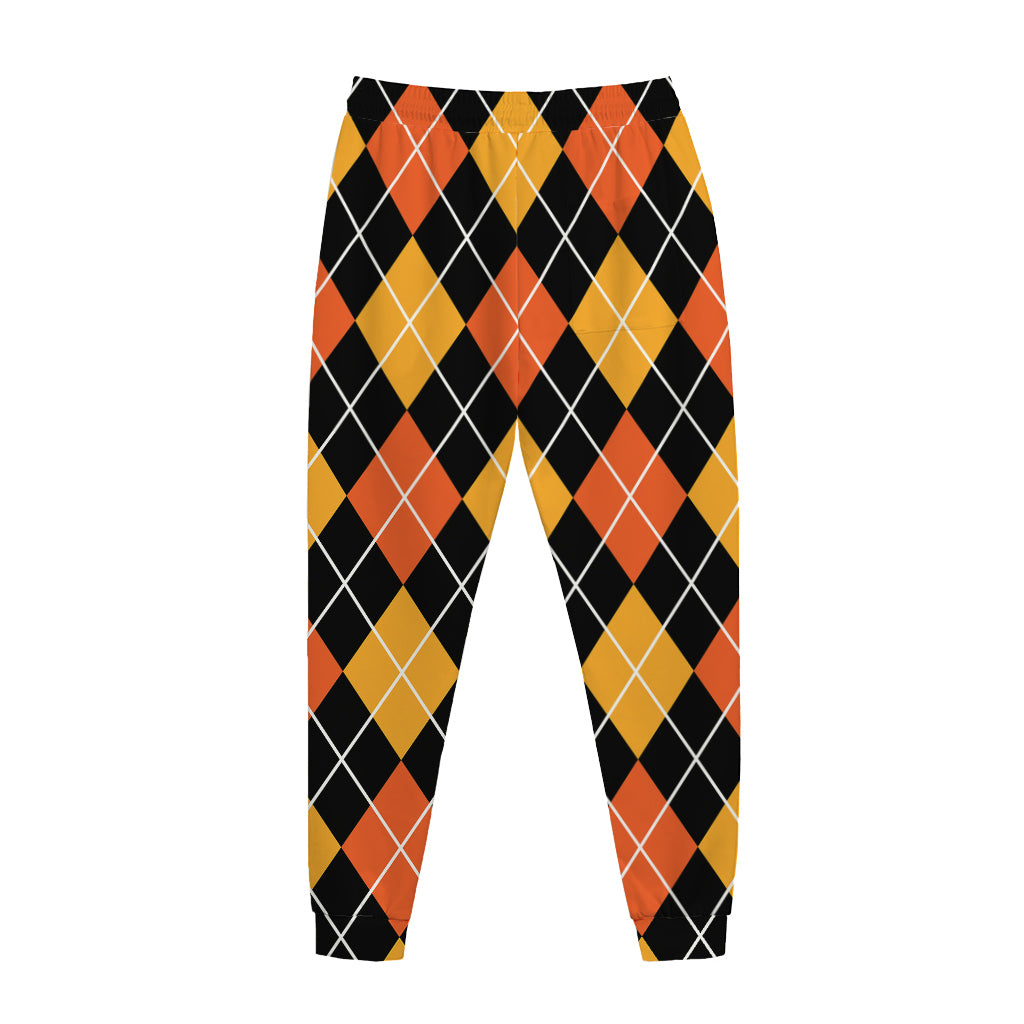 Halloween Black And Orange Argyle Print Jogger Pants