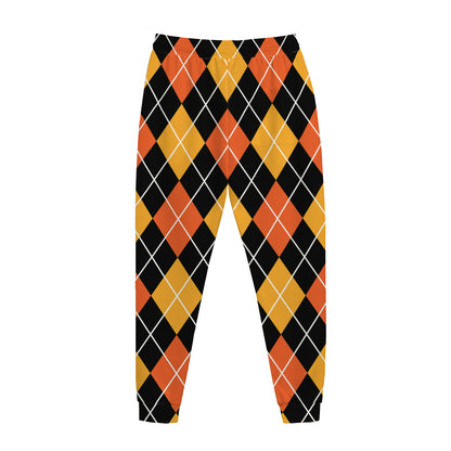 Halloween Black And Orange Argyle Print Jogger Pants