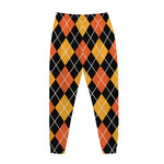 Halloween Black And Orange Argyle Print Jogger Pants