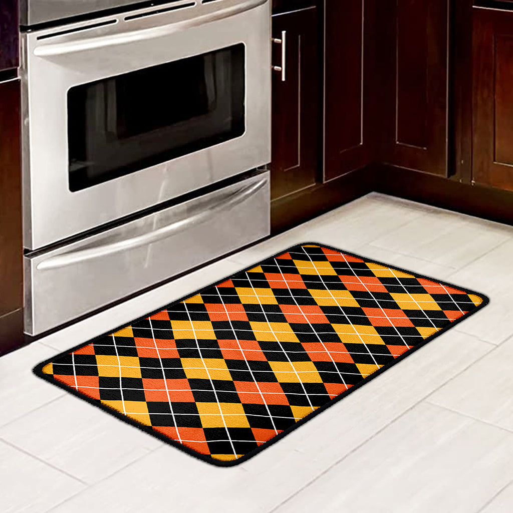 Halloween Black And Orange Argyle Print Kitchen Mat