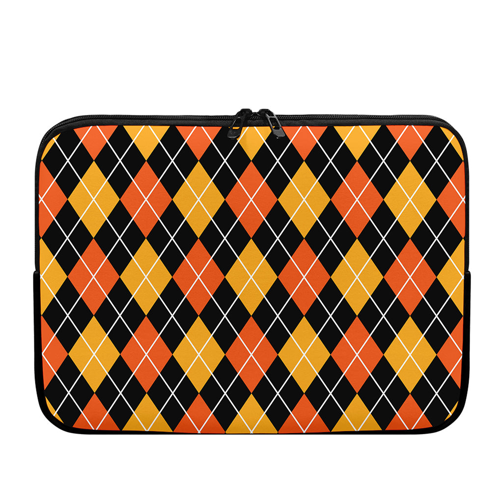 Halloween Black And Orange Argyle Print Laptop Sleeve
