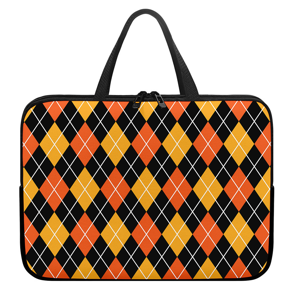 Halloween Black And Orange Argyle Print Laptop Sleeve With Handle