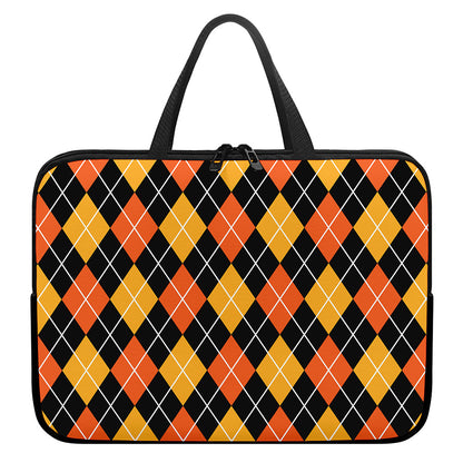 Halloween Black And Orange Argyle Print Laptop Sleeve With Handle