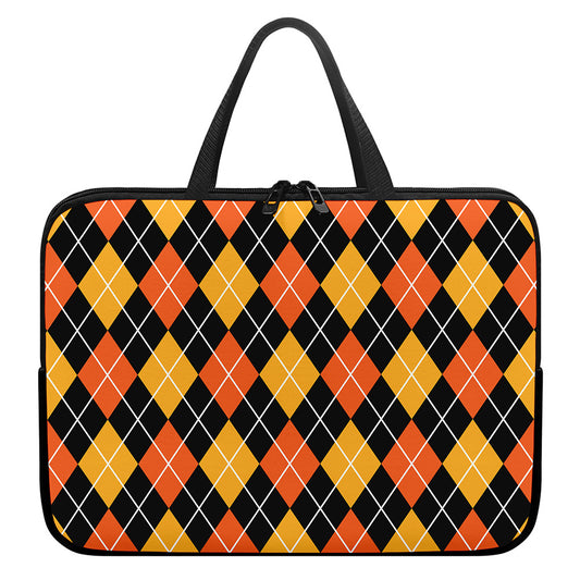 Halloween Black And Orange Argyle Print Laptop Sleeve With Handle