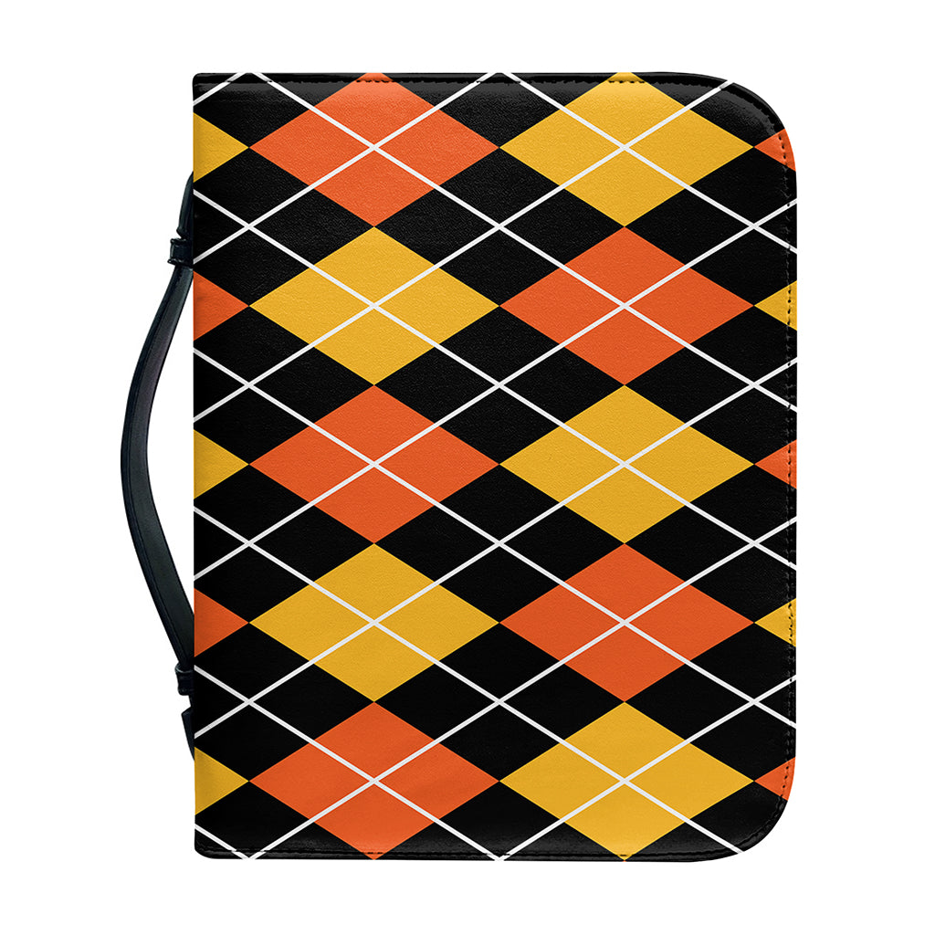 Halloween Black And Orange Argyle Print Leather Bible Cover