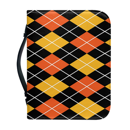 Halloween Black And Orange Argyle Print Leather Bible Cover
