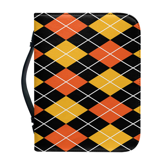 Halloween Black And Orange Argyle Print Leather Bible Cover