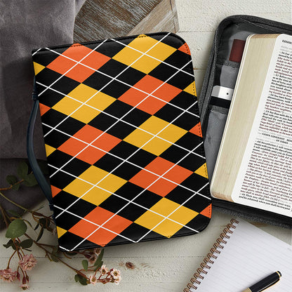 Halloween Black And Orange Argyle Print Leather Bible Cover