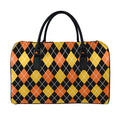 Halloween Black And Orange Argyle Print Leather Duffel Bag