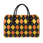 Halloween Black And Orange Argyle Print Leather Duffle Bag