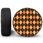 Halloween Black And Orange Argyle Print Leather Spare Tire Cover