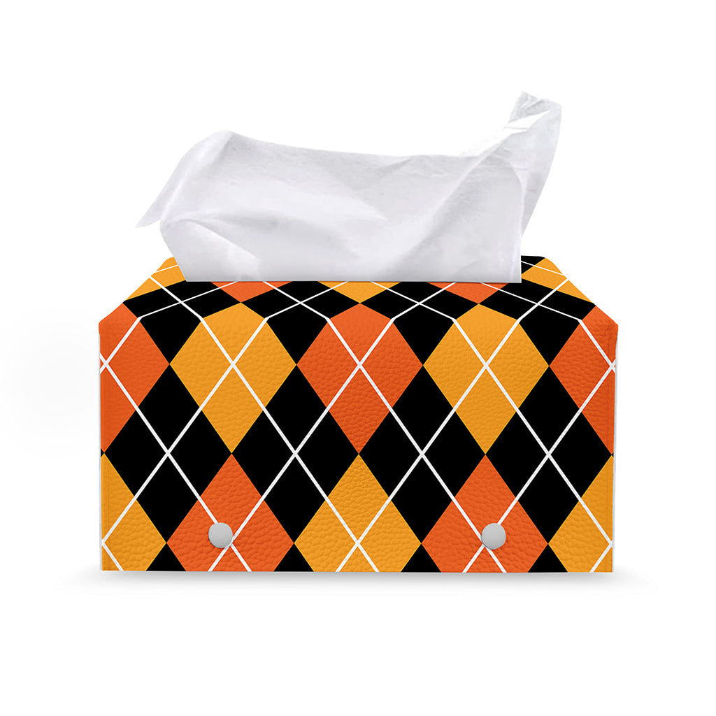 Halloween Black And Orange Argyle Print Leather Tissue Box Cover