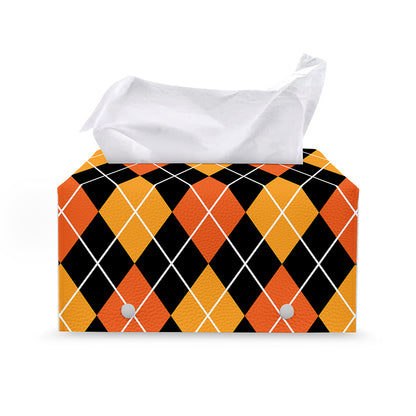 Halloween Black And Orange Argyle Print Leather Tissue Box Cover