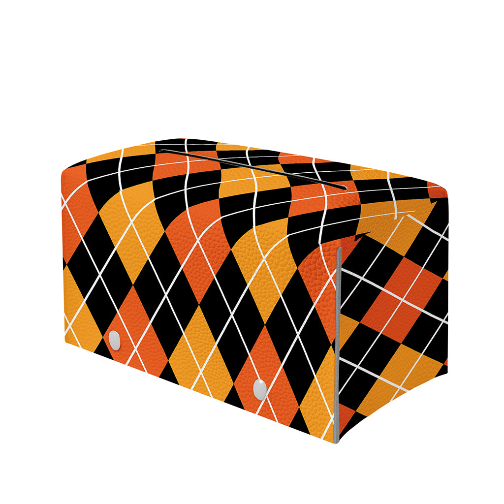 Halloween Black And Orange Argyle Print Leather Tissue Box Cover