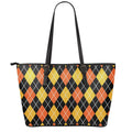 Halloween Black And Orange Argyle Print Leather Tote Bag With Zipper