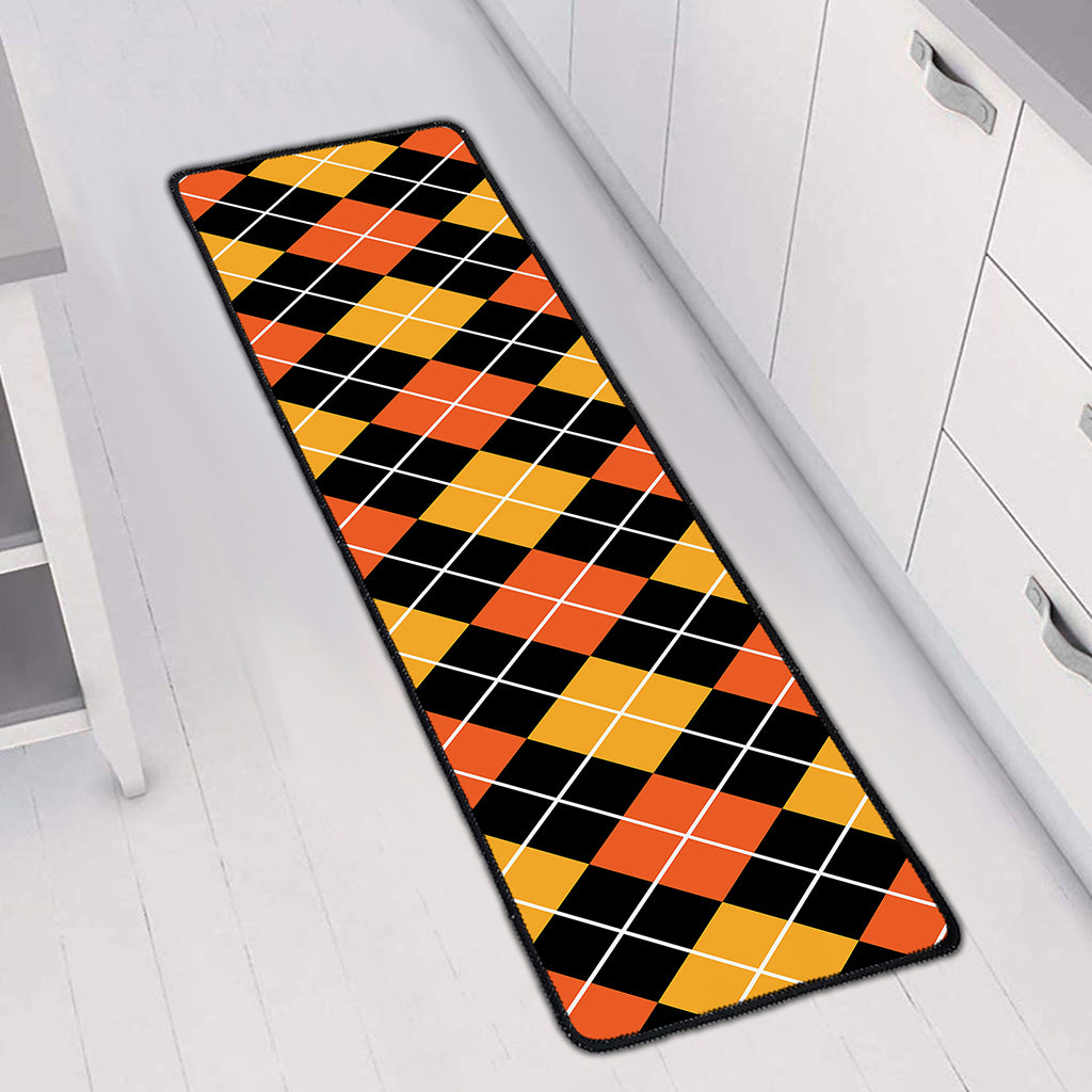 Halloween Black And Orange Argyle Print Long Kitchen Mat