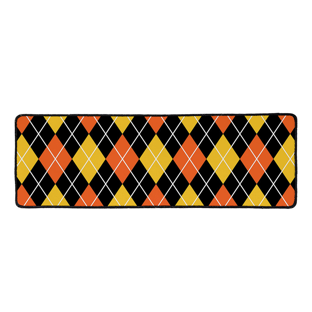 Halloween Black And Orange Argyle Print Long Kitchen Mat