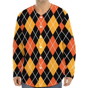 Halloween Black And Orange Argyle Print Long Sleeve Baseball Jersey