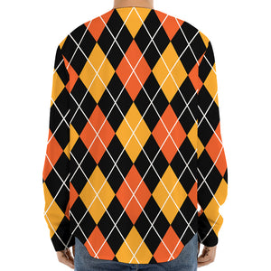 Halloween Black And Orange Argyle Print Long Sleeve Baseball Jersey