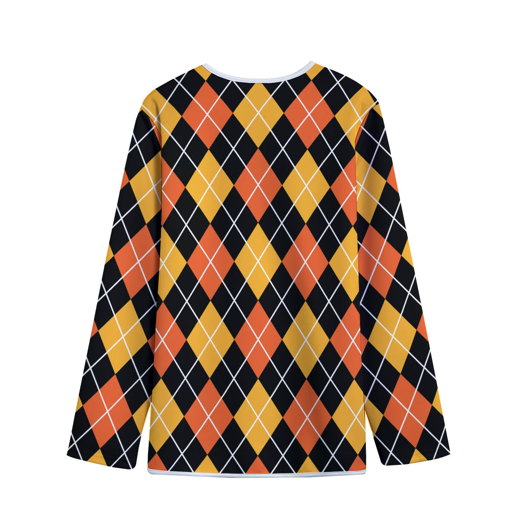Halloween Black And Orange Argyle Print Long Sleeve Short Coat