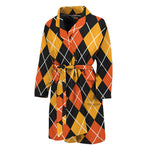 Halloween Black And Orange Argyle Print Men's Bathrobe