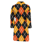 Halloween Black And Orange Argyle Print Men's Bathrobe
