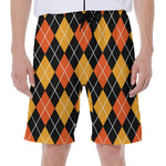 Halloween Black And Orange Argyle Print Men's Beach Shorts