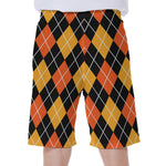 Halloween Black And Orange Argyle Print Men's Beach Shorts