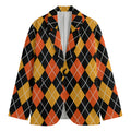 Halloween Black And Orange Argyle Print Men's Blazer