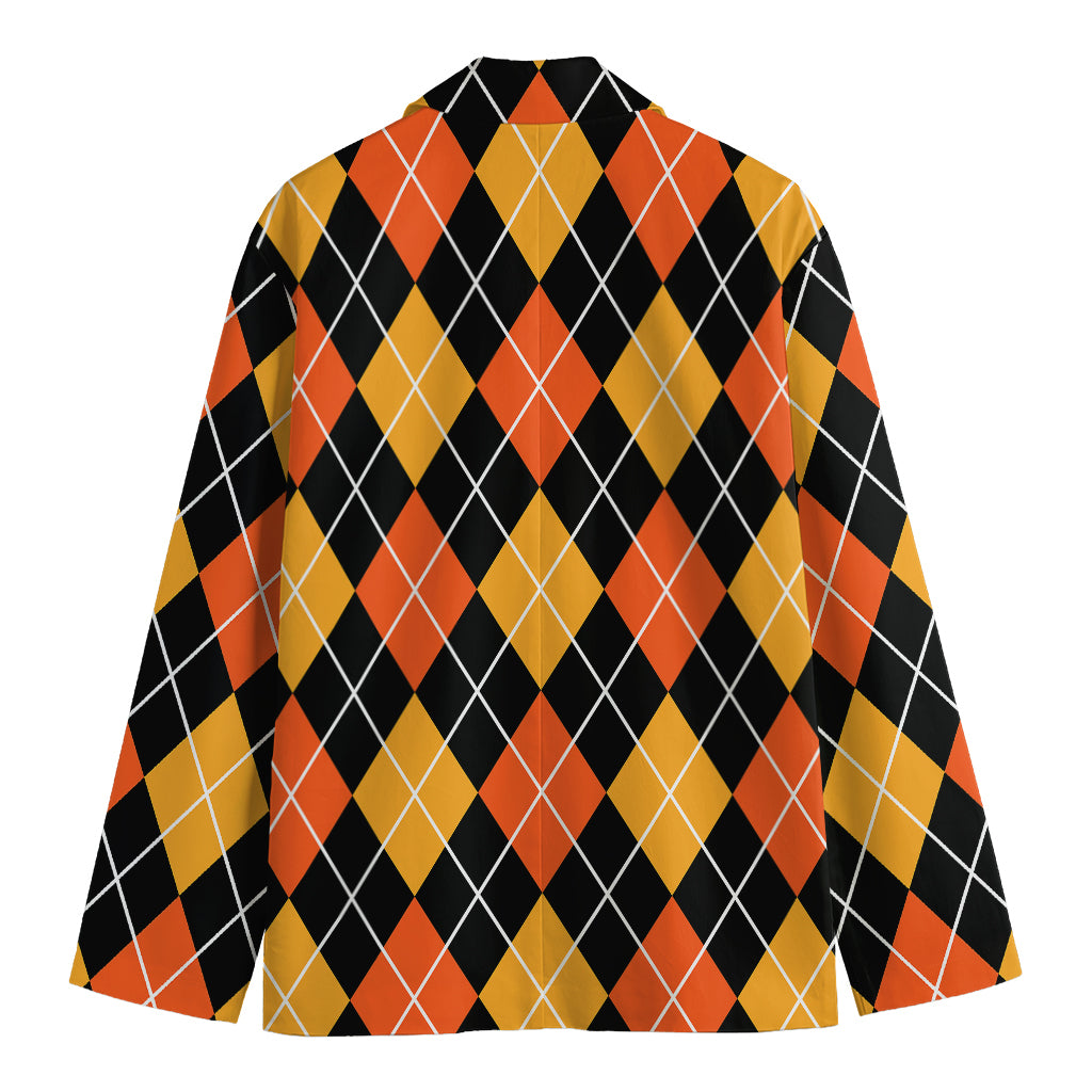 Halloween Black And Orange Argyle Print Men's Blazer