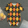 Halloween Black And Orange Argyle Print Men's Bodysuit