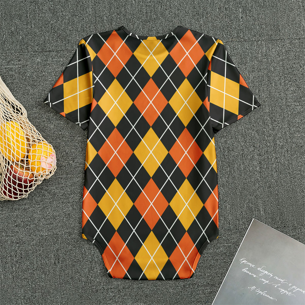 Halloween Black And Orange Argyle Print Men's Bodysuit