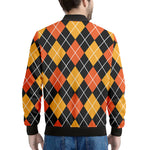 Halloween Black And Orange Argyle Print Men's Bomber Jacket