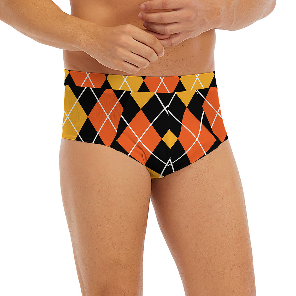 Halloween Black And Orange Argyle Print Men's Briefs