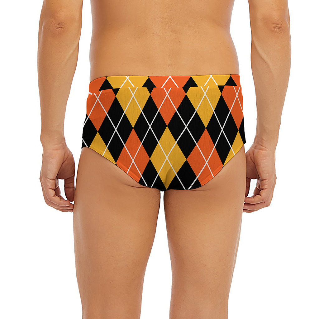 Halloween Black And Orange Argyle Print Men's Briefs