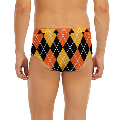 Halloween Black And Orange Argyle Print Men's Briefs
