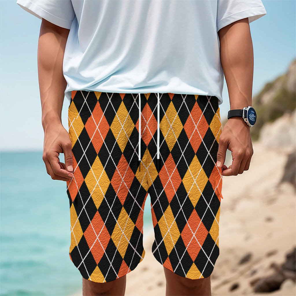 Halloween Black And Orange Argyle Print Men's Cargo Shorts