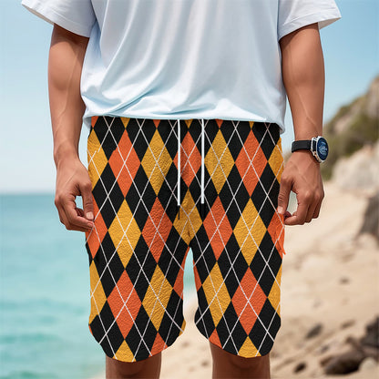 Halloween Black And Orange Argyle Print Men's Cargo Shorts