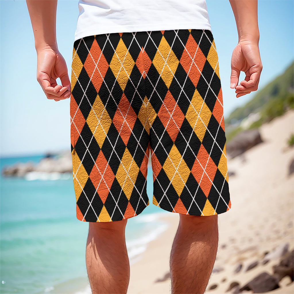 Halloween Black And Orange Argyle Print Men's Cargo Shorts