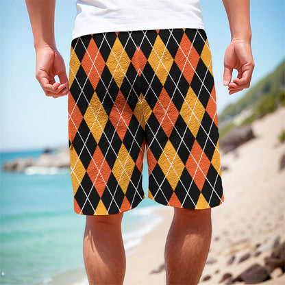 Halloween Black And Orange Argyle Print Men's Cargo Shorts