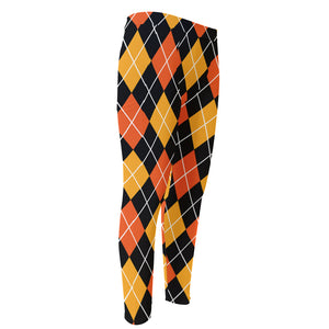 Halloween Black And Orange Argyle Print Men's Compression Pants