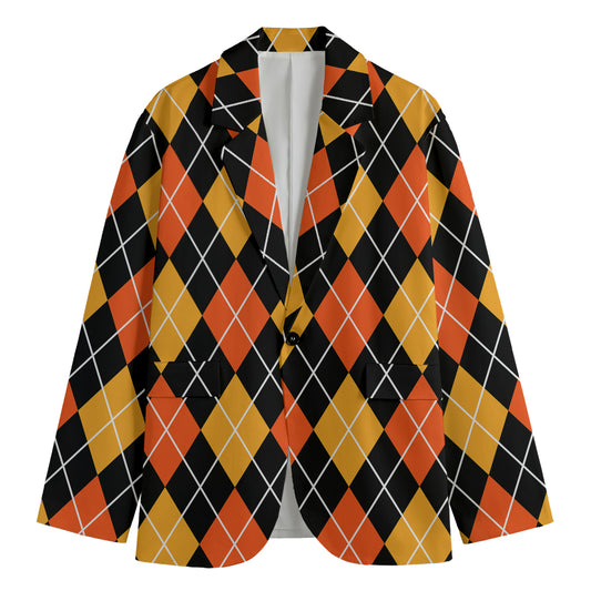 Halloween Black And Orange Argyle Print Men's Cotton Blazer