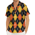 Halloween Black And Orange Argyle Print Men's Deep V-Neck Shirt
