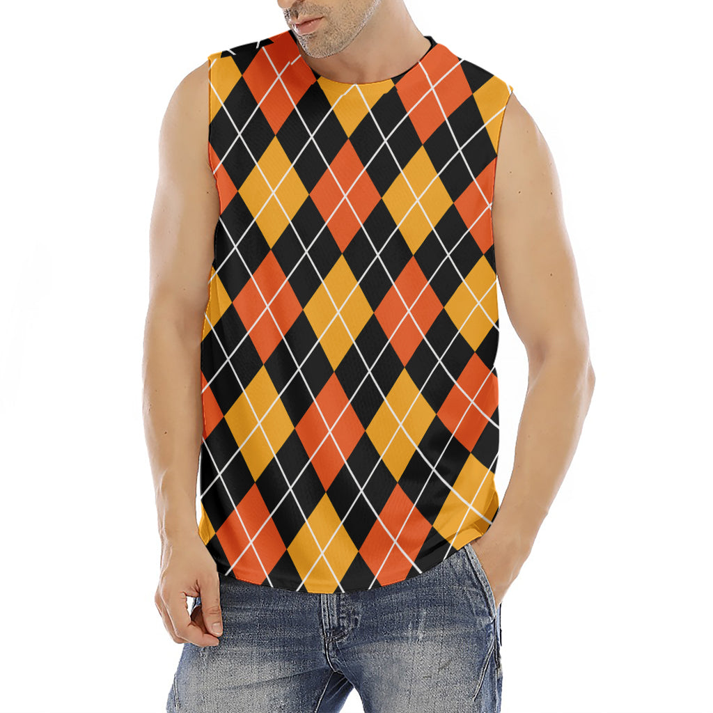Halloween Black And Orange Argyle Print Men's Fitness Tank Top