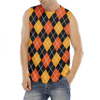 Halloween Black And Orange Argyle Print Men's Fitness Tank Top