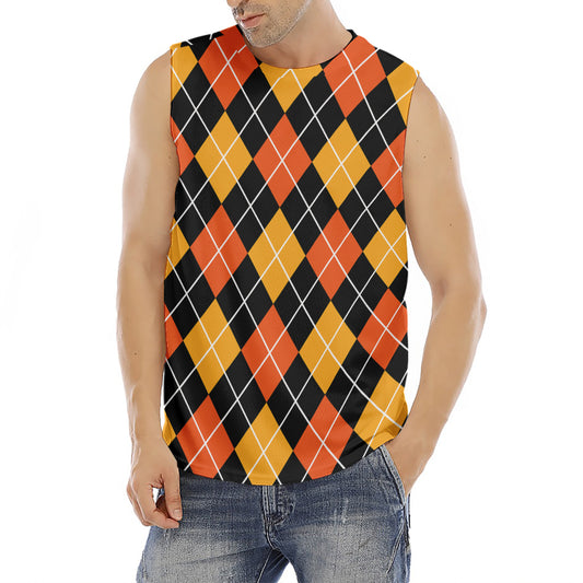 Halloween Black And Orange Argyle Print Men's Fitness Tank Top
