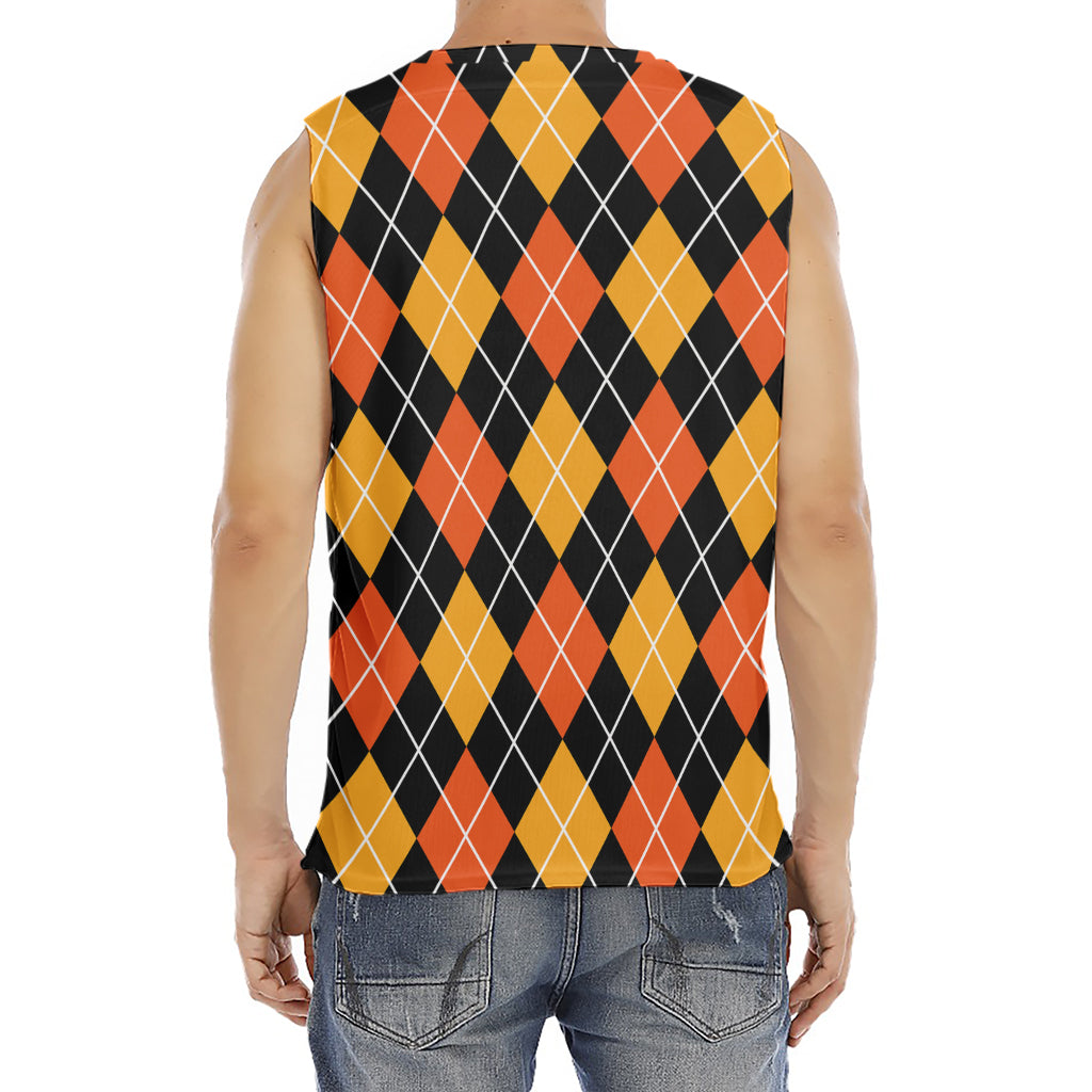 Halloween Black And Orange Argyle Print Men's Fitness Tank Top