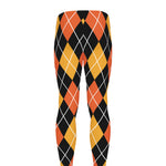 Halloween Black And Orange Argyle Print Men's leggings